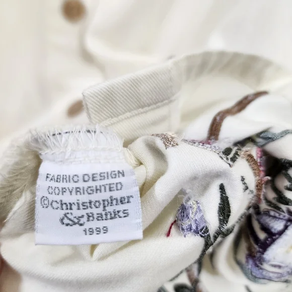 Vintage Christopher & Banks embroidered cat & birds button front shirt jacket XL - Picture 6 of 9